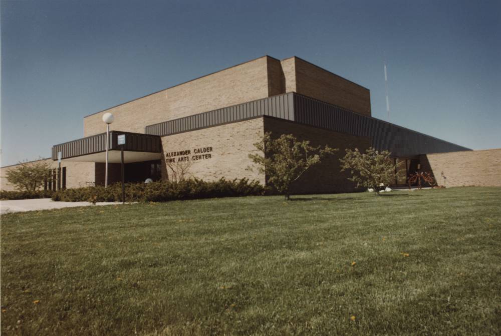 Exterior of the Alexander Calder Fine Arts Center, later named the Performing Arts Center, ca. 1972.